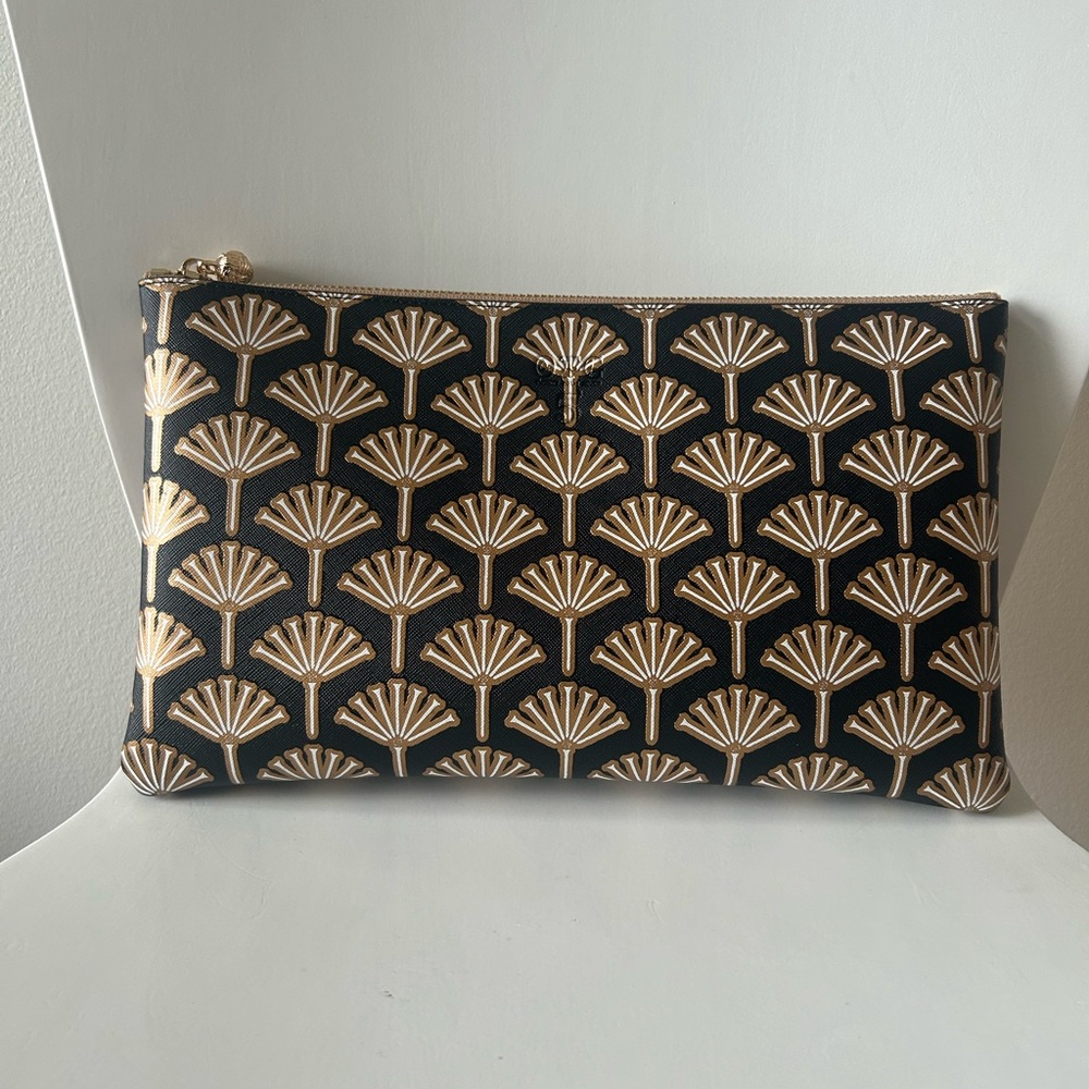 OTG 247 Black Zipper Clutch Pouch with Gold Fan Embossed Detail